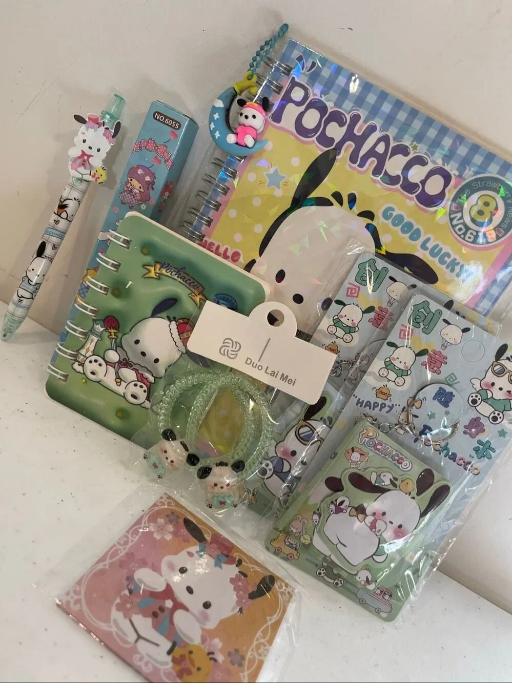 Pochacco back to school, stocking stuffers spiral notebook, pens, keychains, not